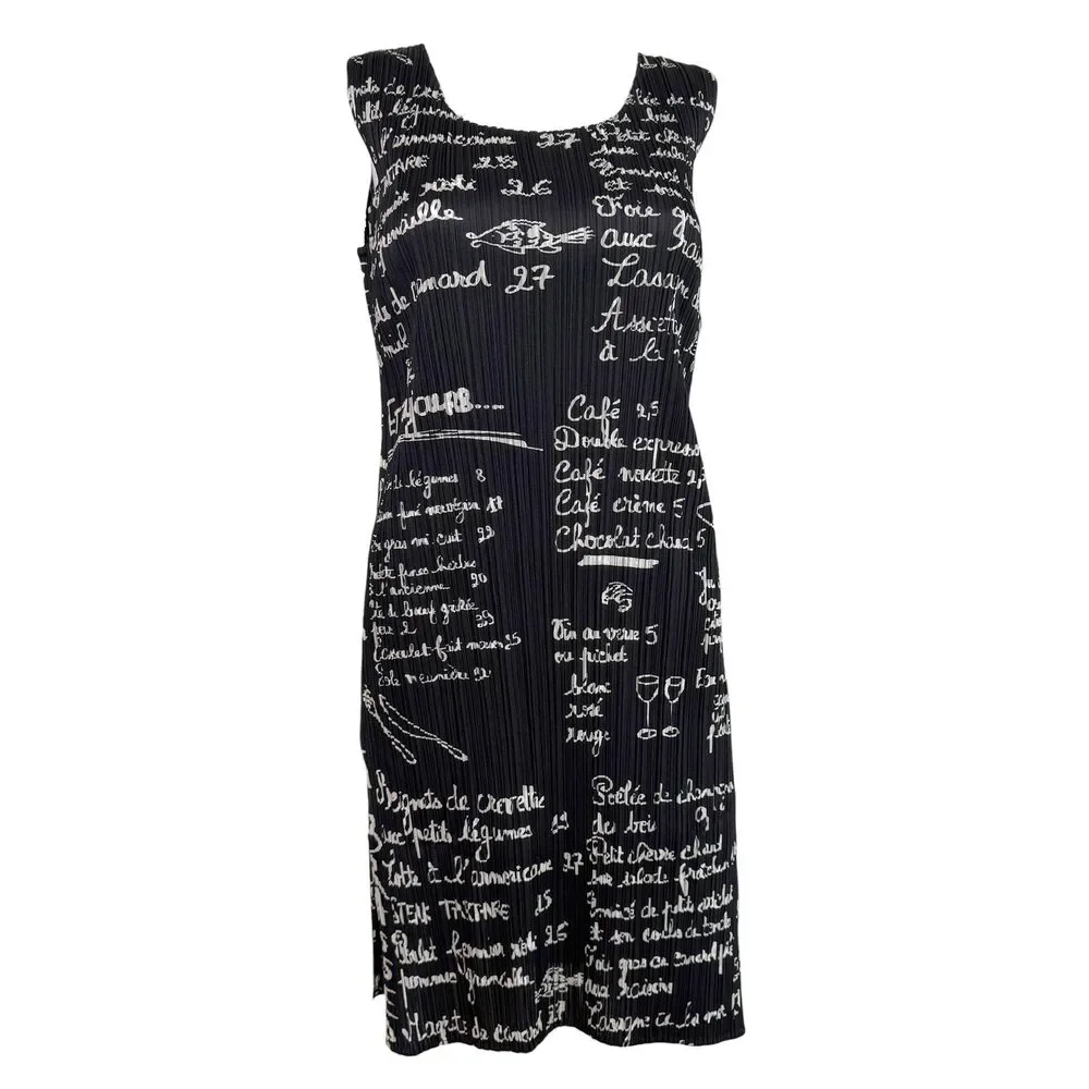 Issey Miyake Pleats Please Black & White Cafe Chalkboard Menu Printed Pleated S